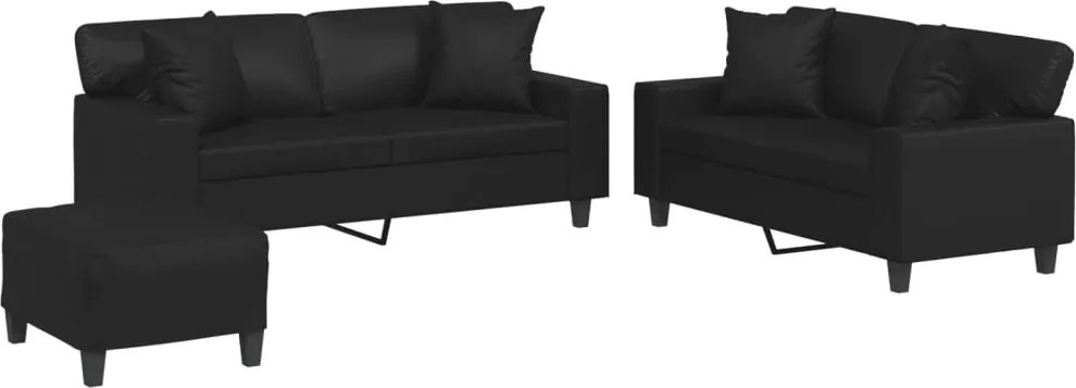 vidaXL Set de canapele cu perne, 3 piese, negru, piele ecologică