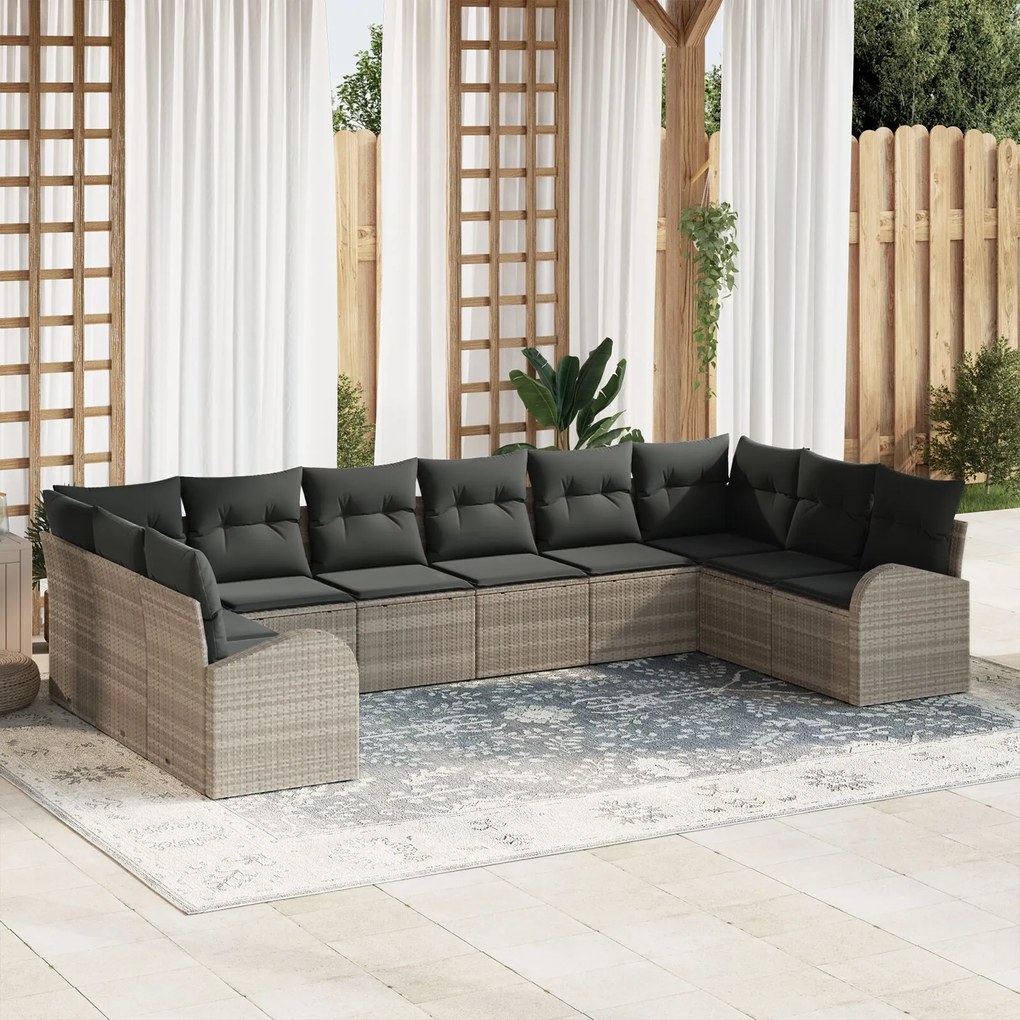 vidaXL Set de canapele pentru grădină 10 pcs Gri deschis Rattan poli
