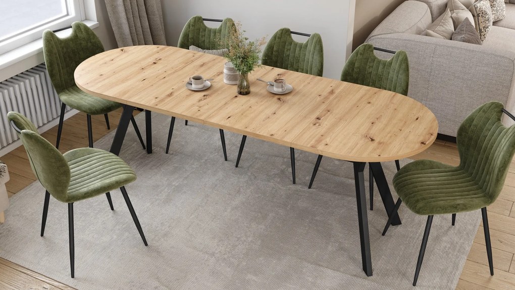 Mazzoni Masă ovală extensibilă ALMO Stejar Artisan / picioare negre