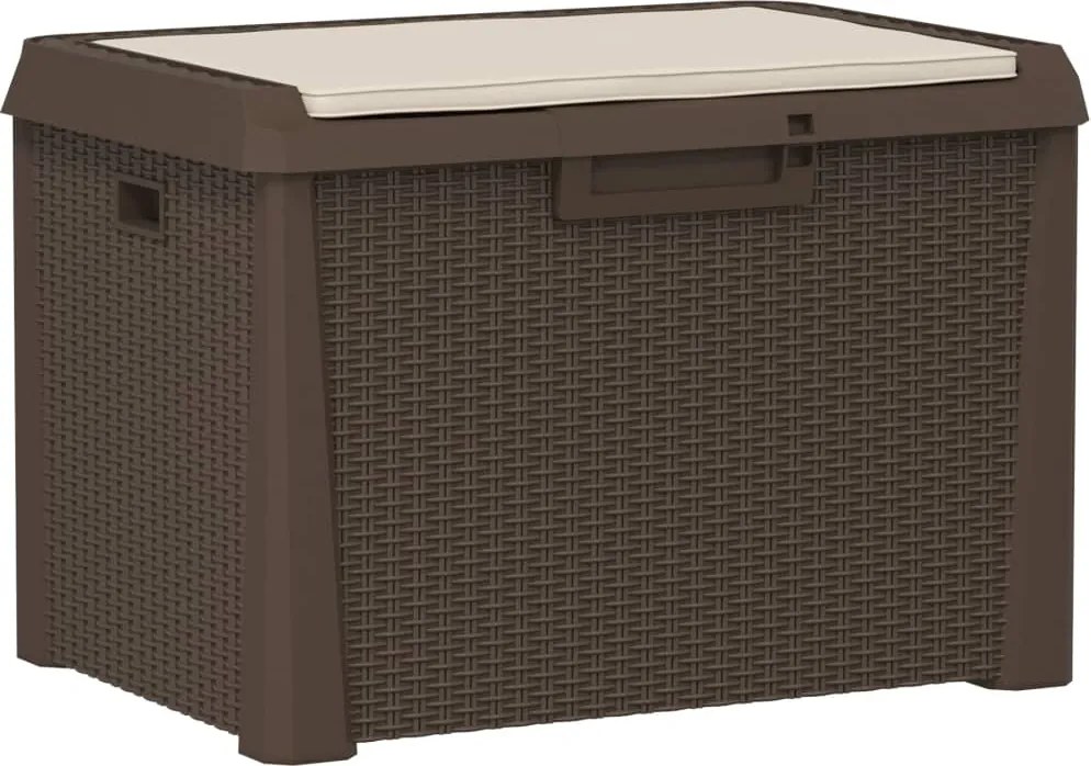 vidaXL Cutie depozitare de grădină cu pernă de șezut, maro, 125 L, PP