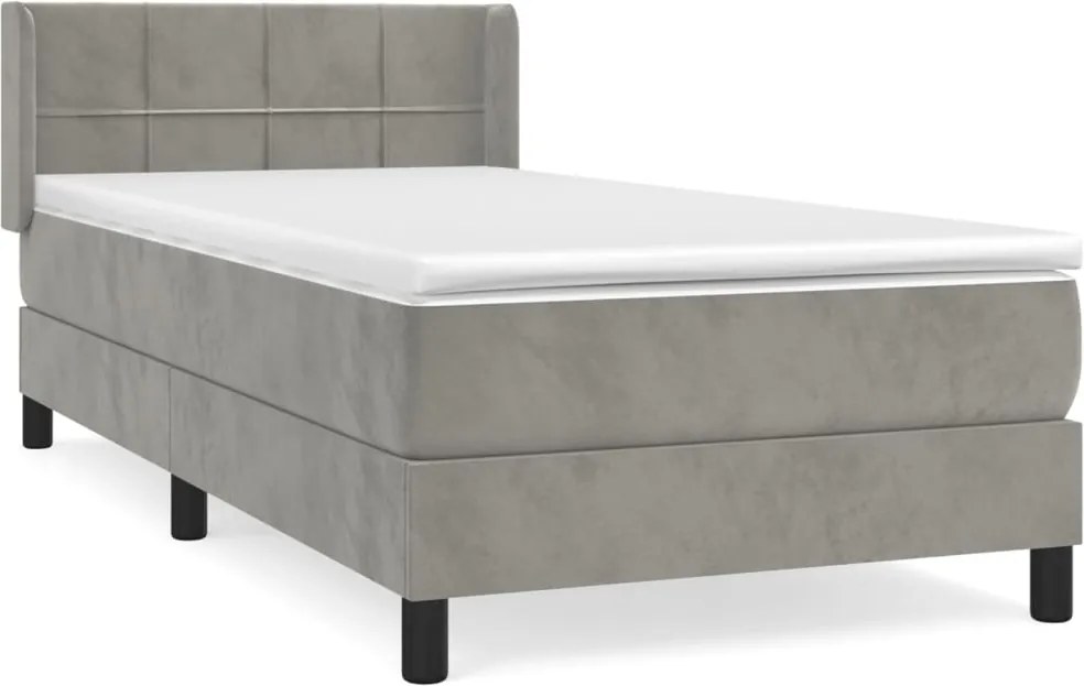 vidaXL Pat box spring cu saltea, gri deschis, 90x200 cm, catifea