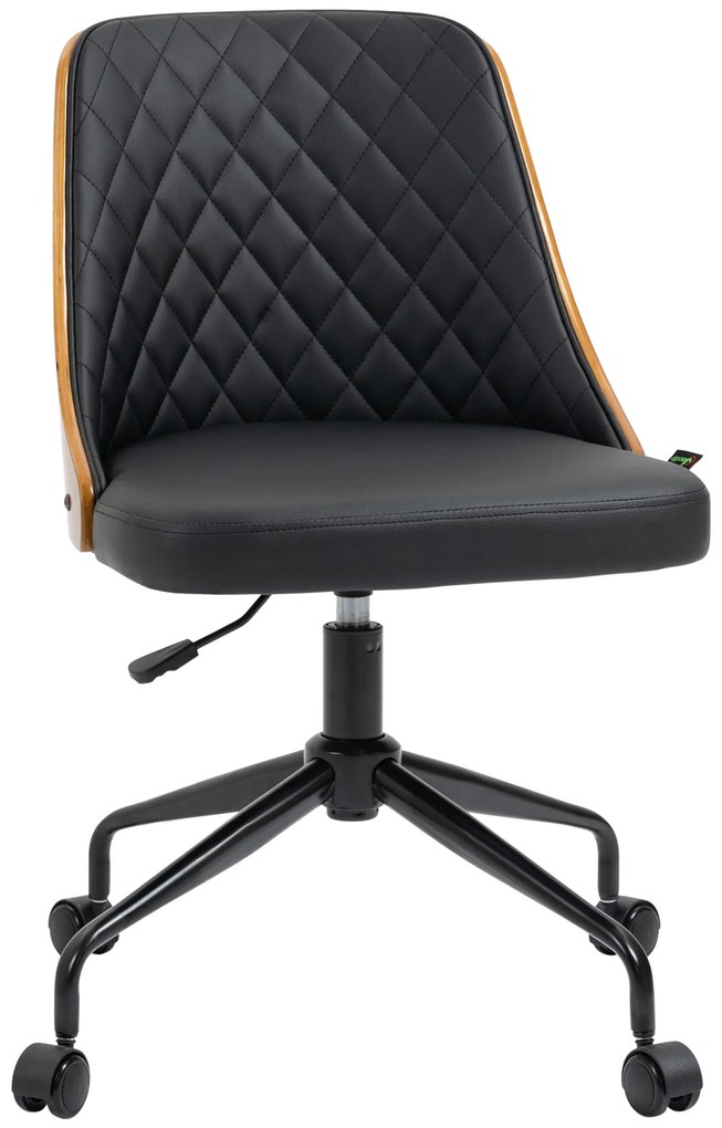 Scaun de birou Vinsetto, Scaun de birou, Scaun rotativ acasă, Scaun de birou reglabil ergonomic cu roți pivotante 360°, Spumă PU Negru 48,5 x 54,5 x 81-87 cm | Aosom Romania