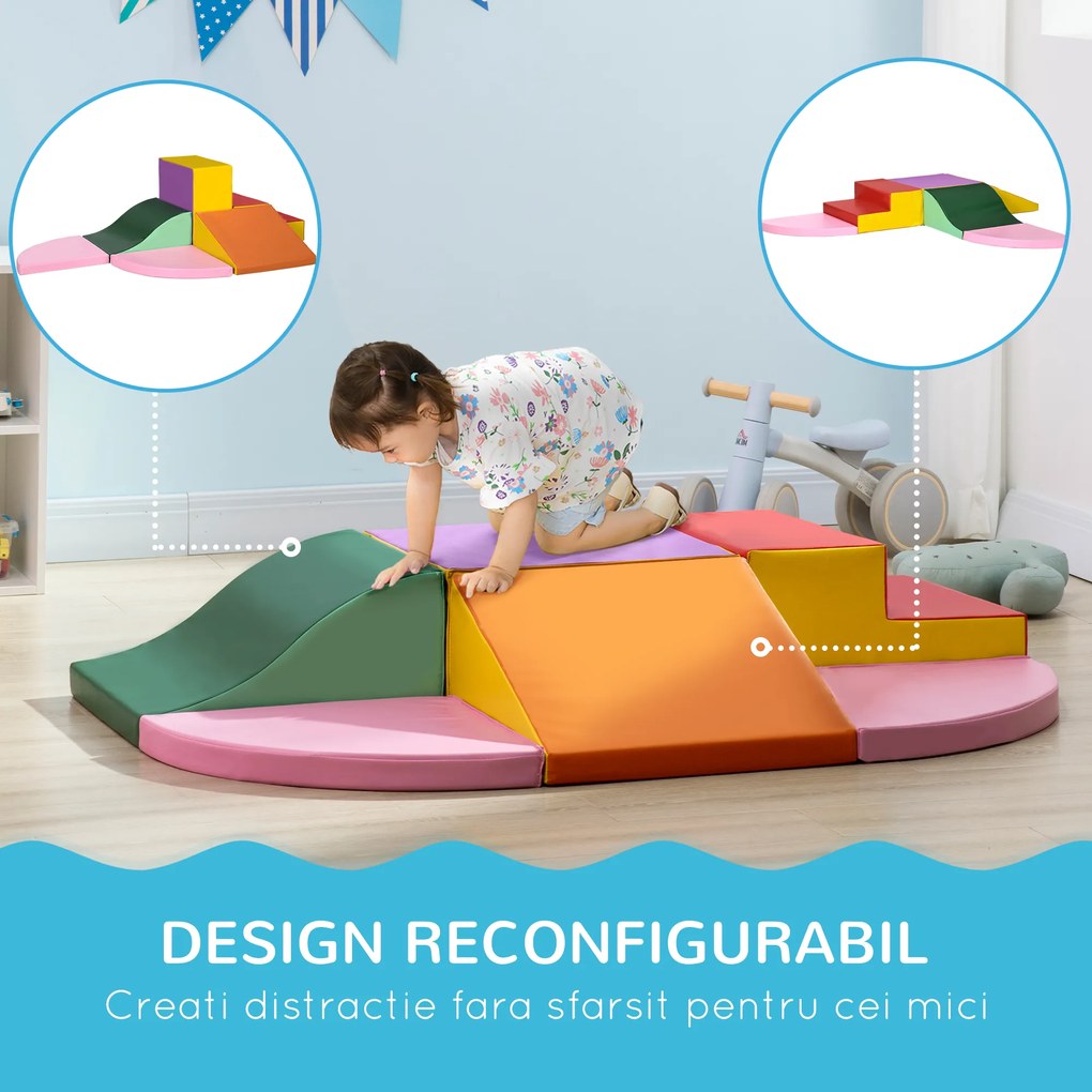 HOMCOM Set de Joacă pentru Copii 1-3 Ani cu 6 Piese de Construcție, 150x100x24 cm, Multicolor | Aosom Romania