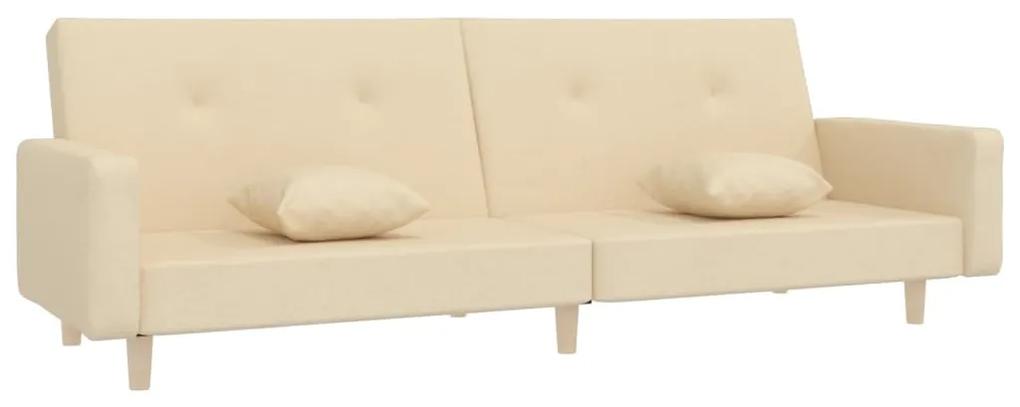 Canapea extensibila cu 2 locuri, 2 perne, crem, textil Crem, Fara suport de picioare