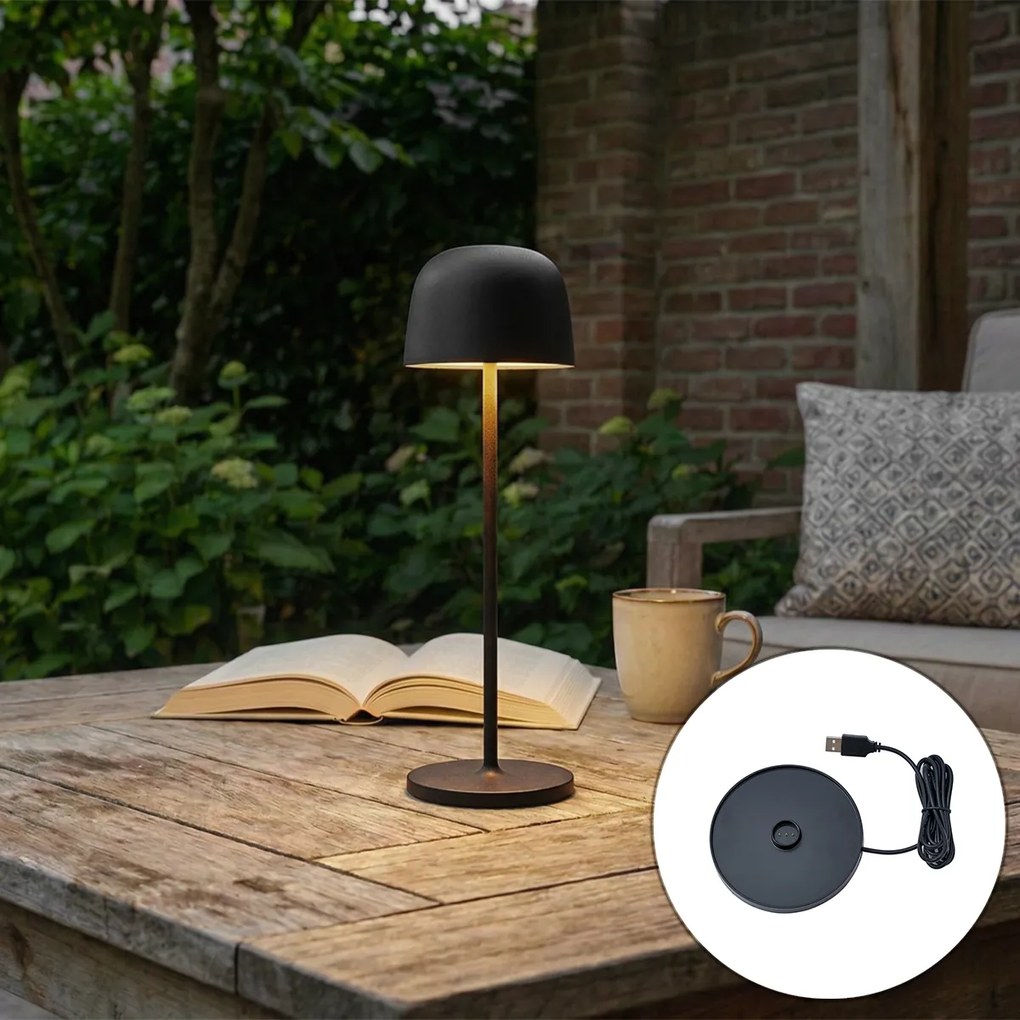 Lampă de masă neagră cu LED reîncărcabilă cu stație de încărcare IP65 - Raika