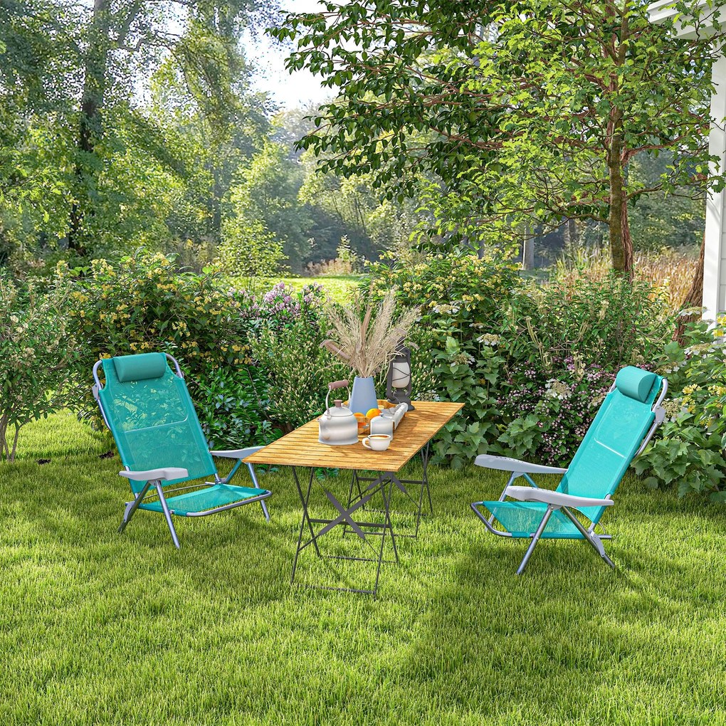 Outsunny Set 2 Scaune de Camping Pliabile cu Tetieră Căptușită și Spătar Reglabil în 6 Poziții, 62x65x80 cm, Albastru | Aosom Romania