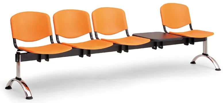 Bancă din plastic ISO II, 4 locuri + masă - picioare cromate, albastru