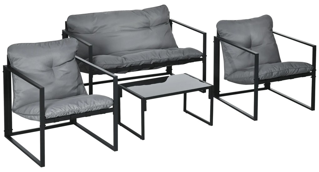 Outsunny Set de mobilier de grădină 4 piese 4 persoane cu canapea pentru 2 persoane, 2 fotolii și masă de cafea gri | Aosom Romania