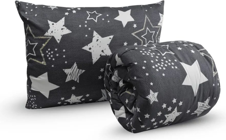 Set pilota pentru tot anul 140x200 cm din fibra tubulara cu perna 70x90 cm DREAM STAR, gri