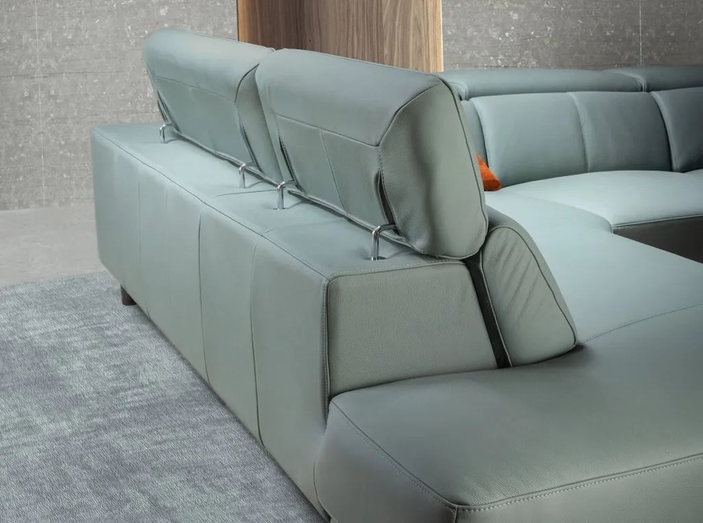 Coltar LUX design italian cu sezlong stanga si functia relax Cowhide verde turcoaz