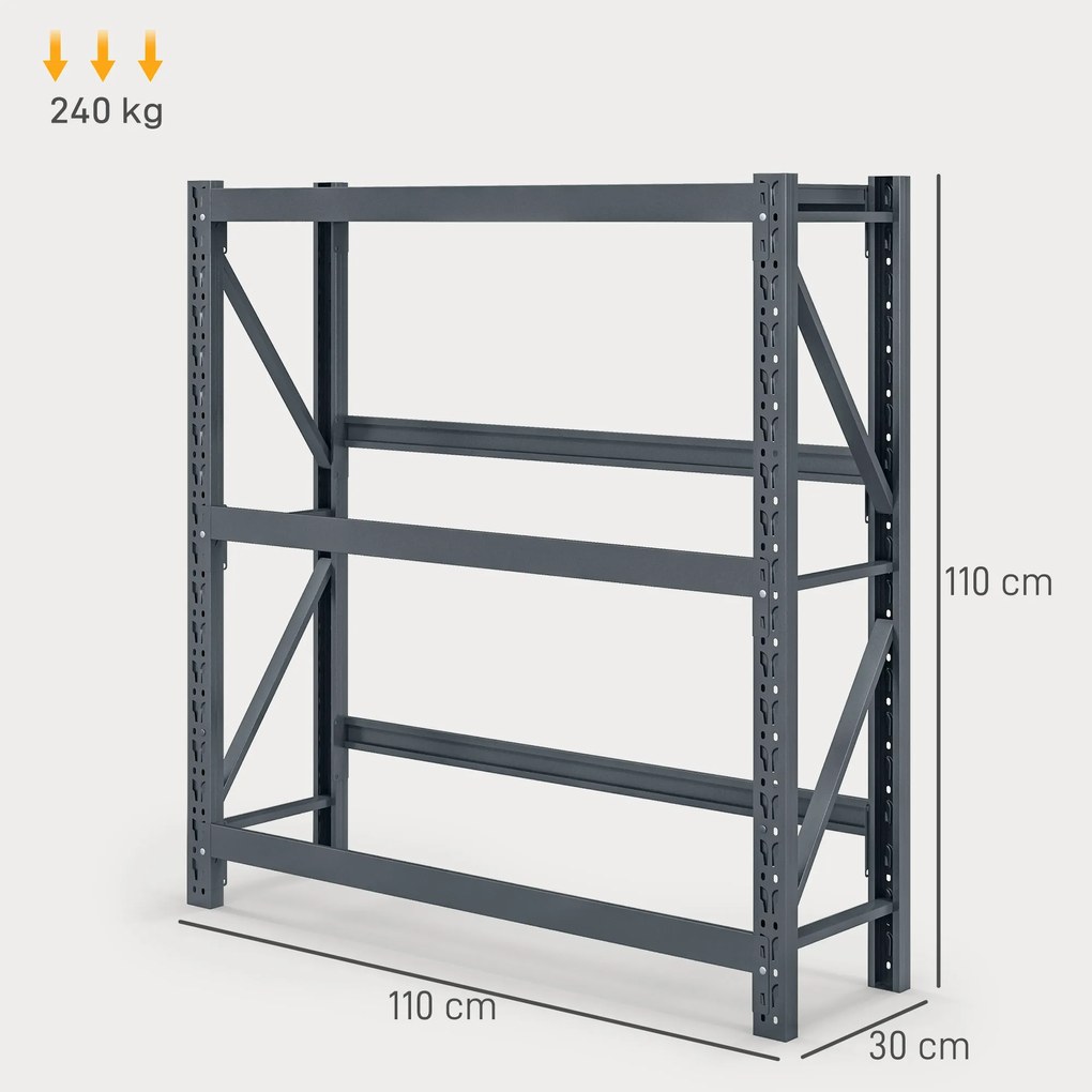 HOMCOM Raft Autoportant pentru Cutii cu 3 Niveluri, Raft pentru 6 Cutii cu Înălțime Reglabilă, 110x30x110 cm, Gri | Aosom Romania