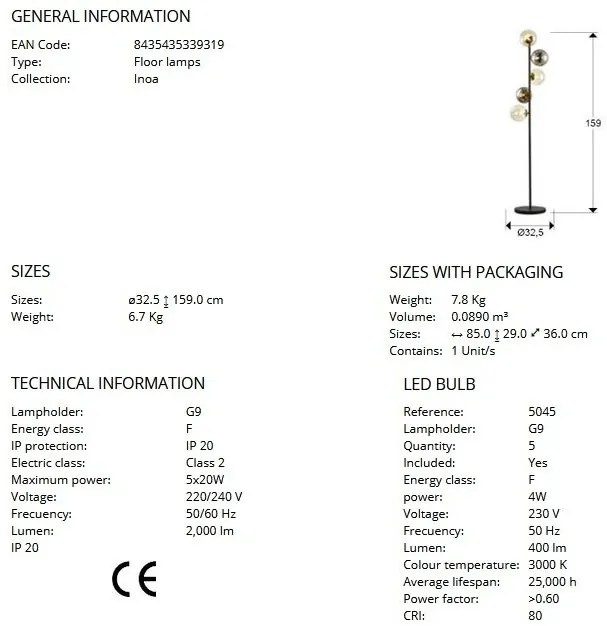 Lampadar/Lampa de podea design modern Inoa fumuriu/chihlimbar