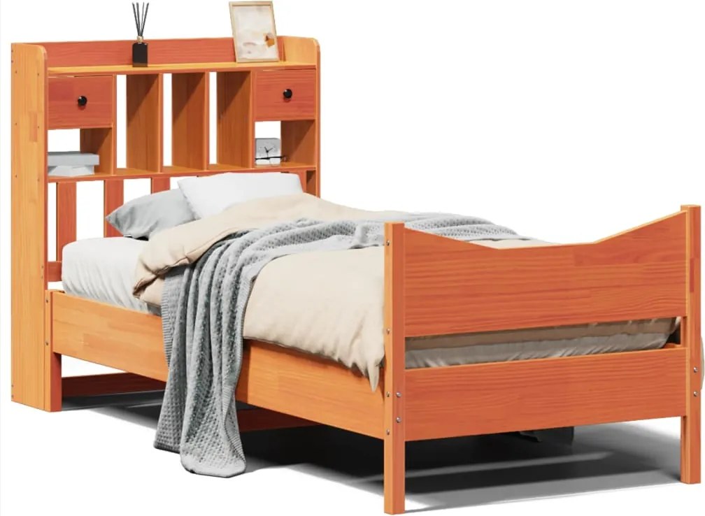 vidaXL Cadru pat fără saltea, maro ceruit, 75x190 cm, lemn masiv pin