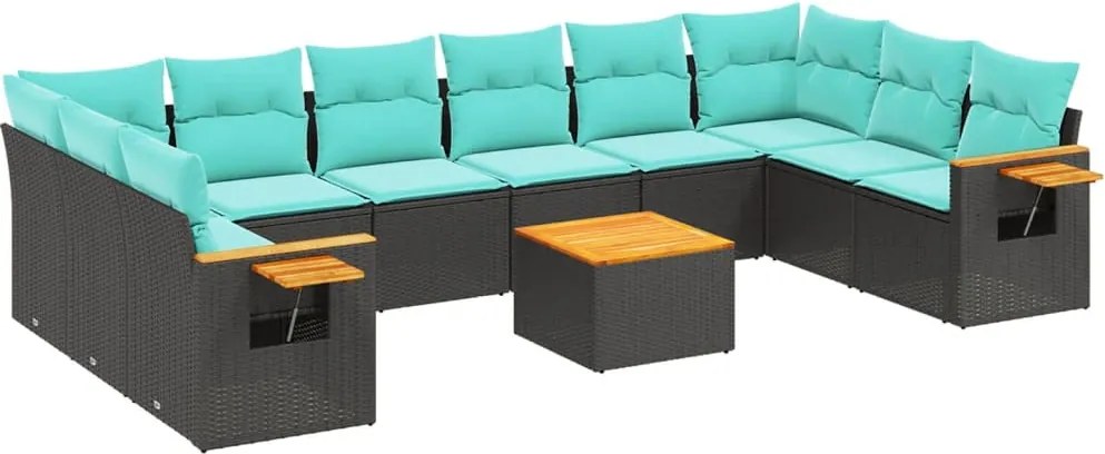vidaXL Set canapele de grădină cu perne, 11 piese, negru, poliratan