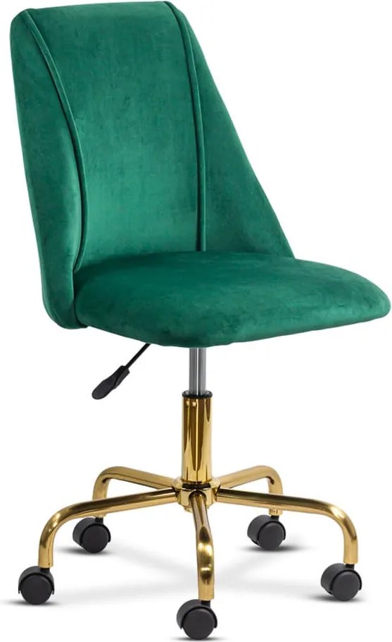 Scaun de birou pentru copii elegant verde cu baza aurie si catifea OFF 642