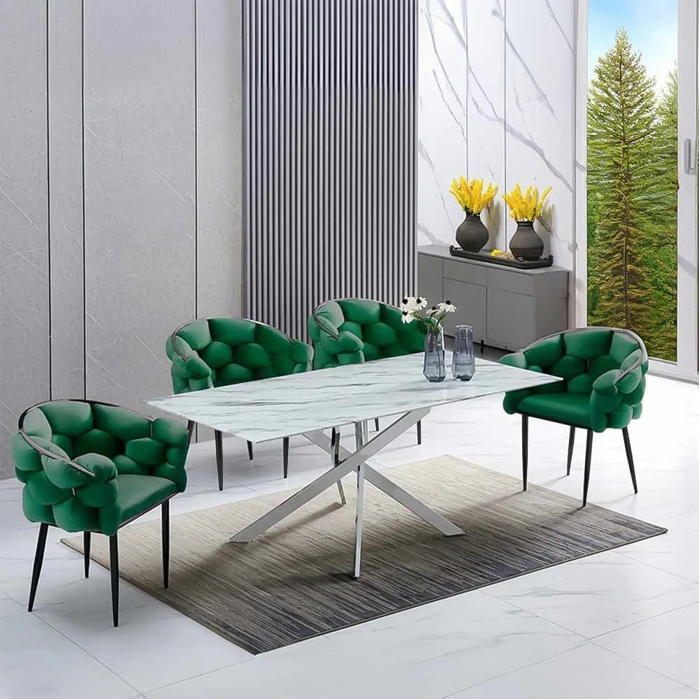 Scaun living modern din catifea si cadru metalic BUC 256 verde