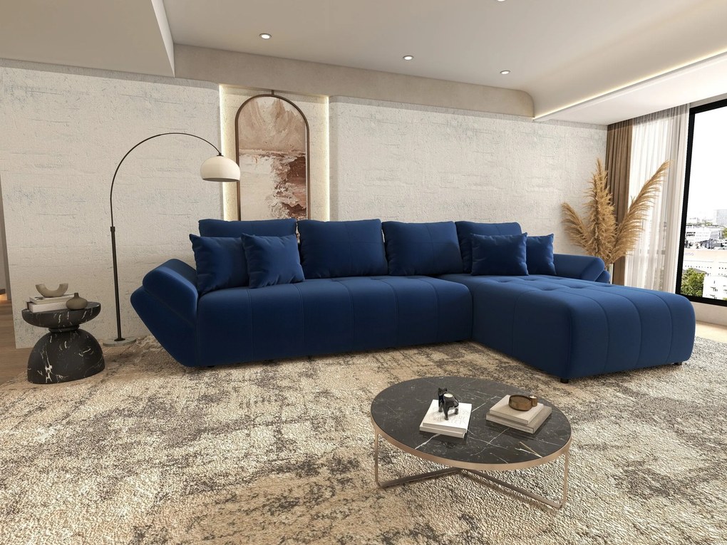 Colțar extensibil dumonde cu ladă de depozitare si sezut confortabil din spuma high-density, Berlin XL Royal Albastru 350x185 cm II