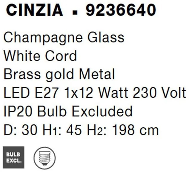 Lustra, Pendul design modern CINZIA champagne, 30cm