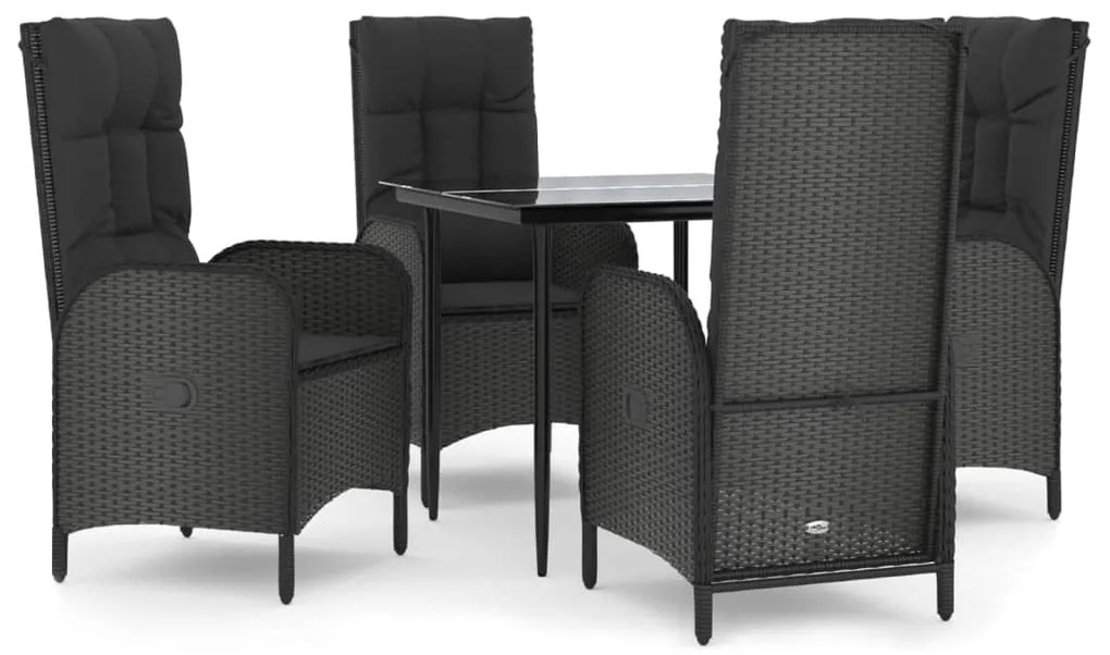 3185168 vidaXL Set mobilier de grădină cu perne, 5 piese, negru, poliratan