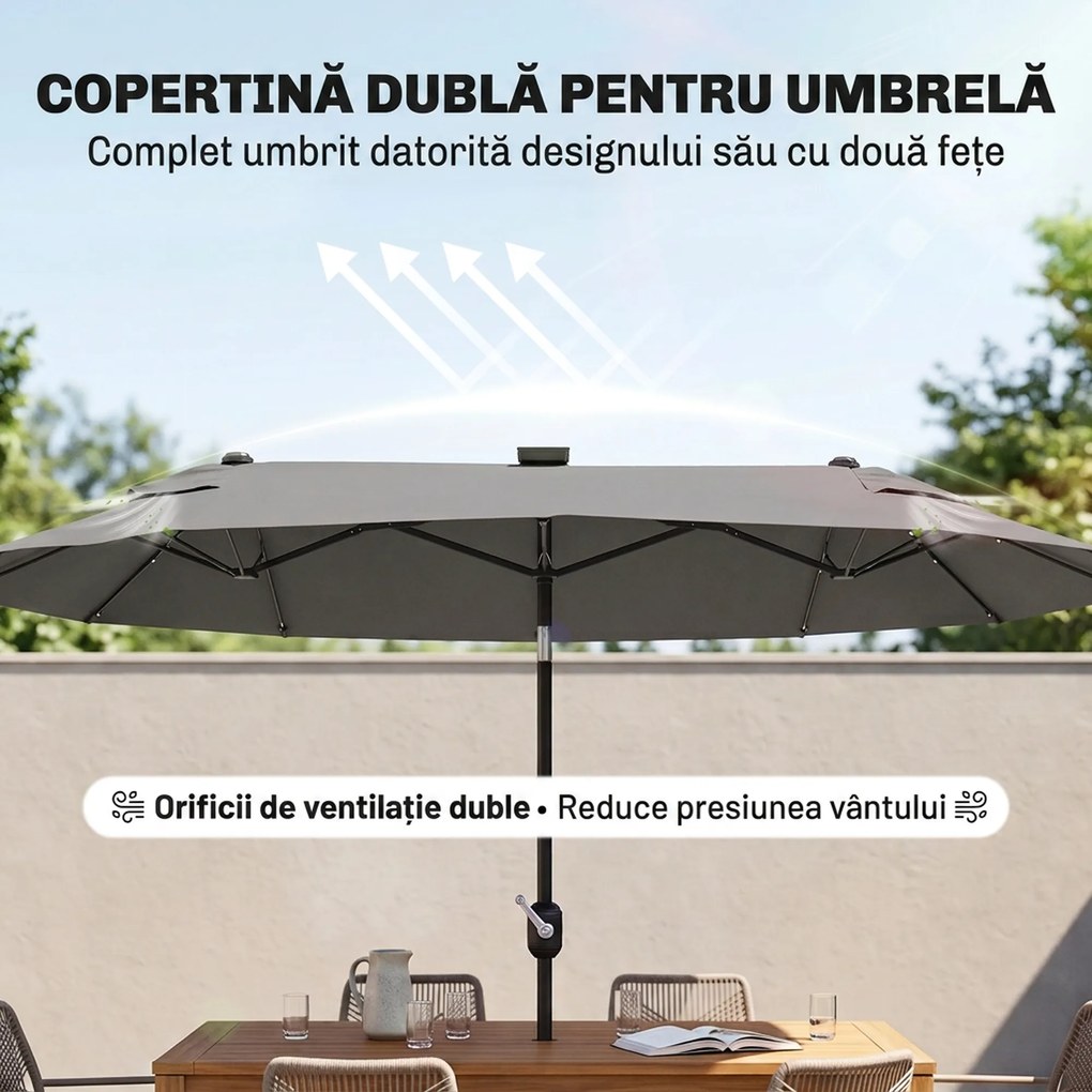 Outsunny Umbrelă de Terasă cu Două Fețe, Bază în Cruce, Sistem de Înclinare și Manivelă | Aosom Romania