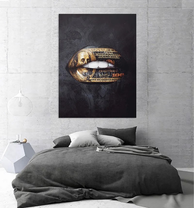 Tablou canvas Dollar Gold Lips 120x80 cm