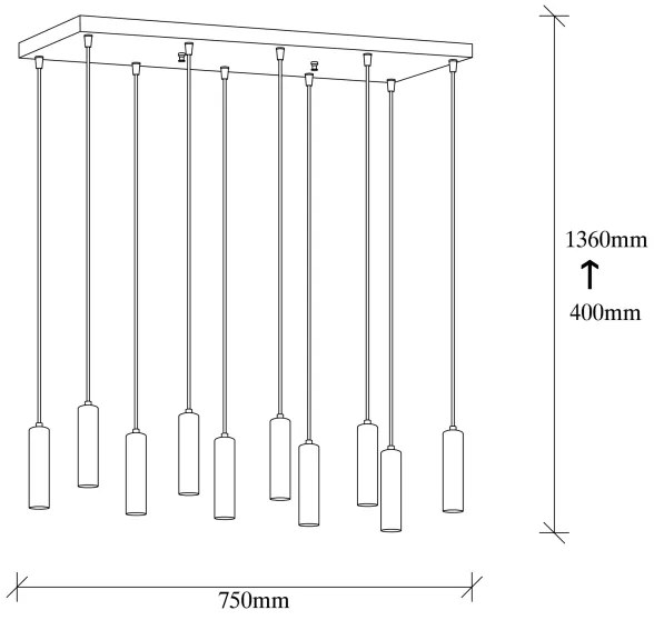 Candelabru TEMPO pe cablu, 10 x E27, 40 W, 230 V, auriu