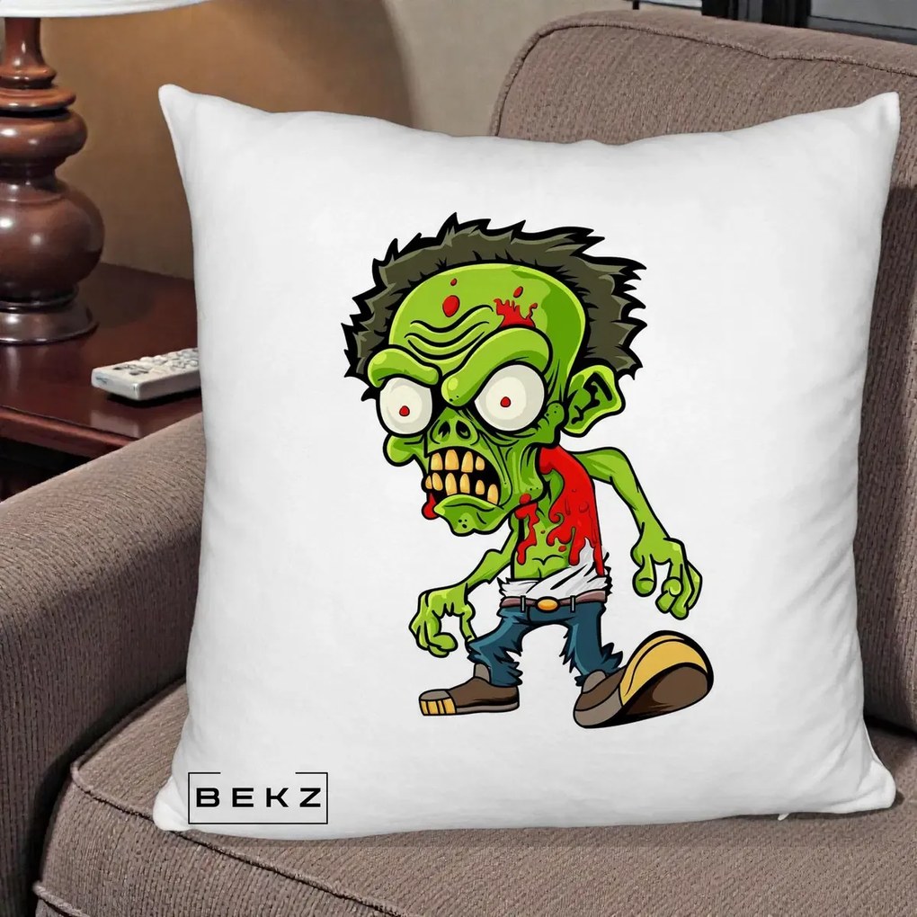 Perna Decorativa Zombie Halloween, 40x40 cm, Alb Pufos, Husa Detasabila, Perna Inclusa, BEKZ®