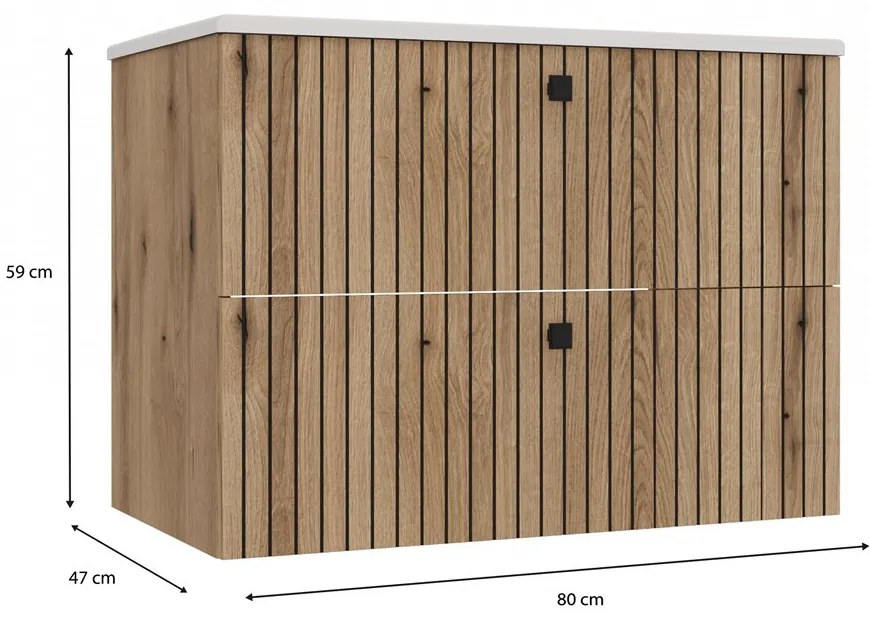 Dulap sub lavoar Terca 1 80 (stejar evoke) (cu lavoar). 1133038