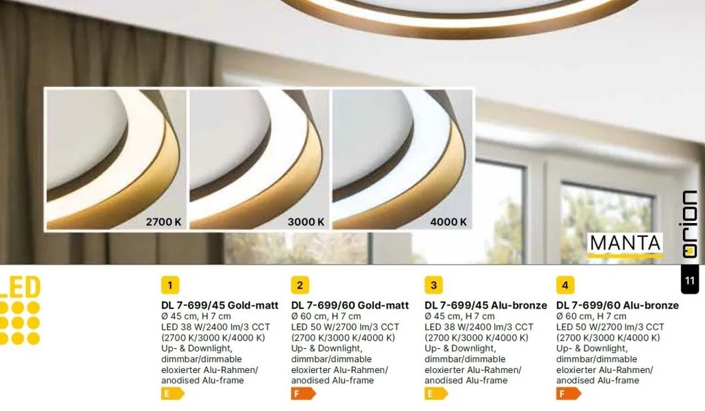 Plafoniera LED design circular MANTA D-45cm auriu mat