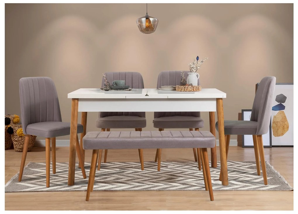 Set masă scaune Senteago (pentru persoane) (Pin atlantic + alb + gri). 1106427