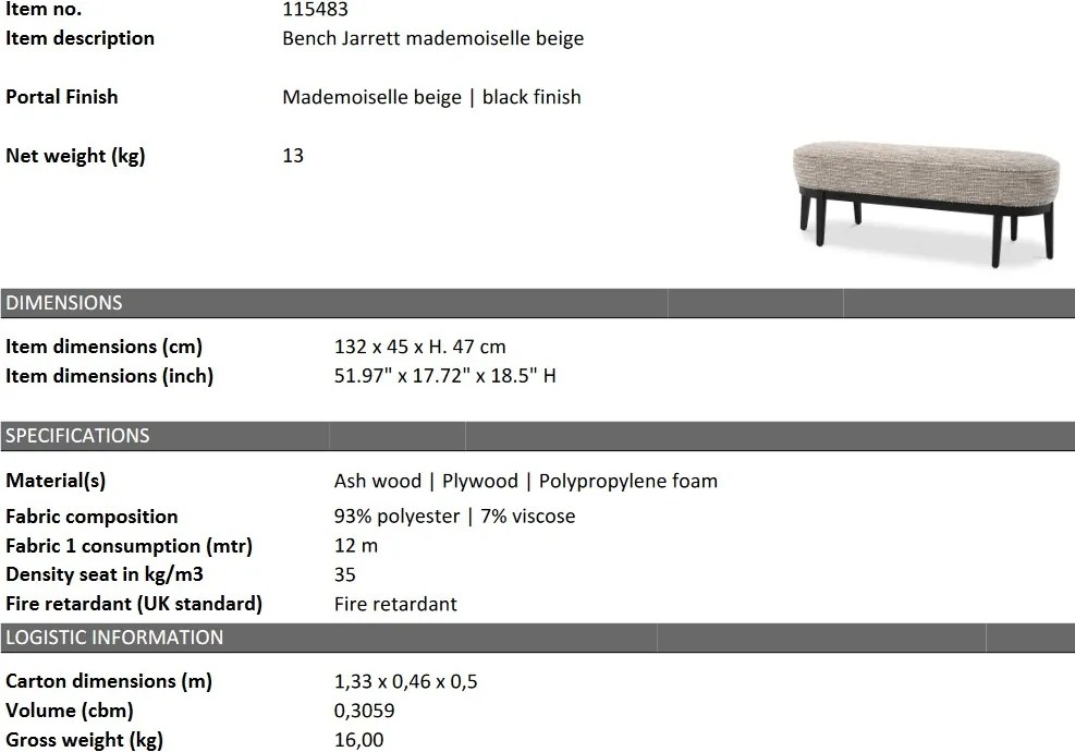 Bancheta eleganta design LUX Jarrett, Mademoiselle beige