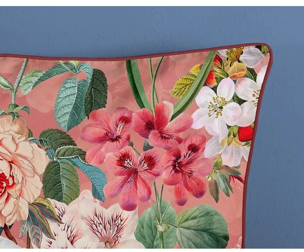 Lenjerie de pat din bumbac organic pentru pat de o persoană Descanso Flowery, 140 x 220 cm, portocaliu