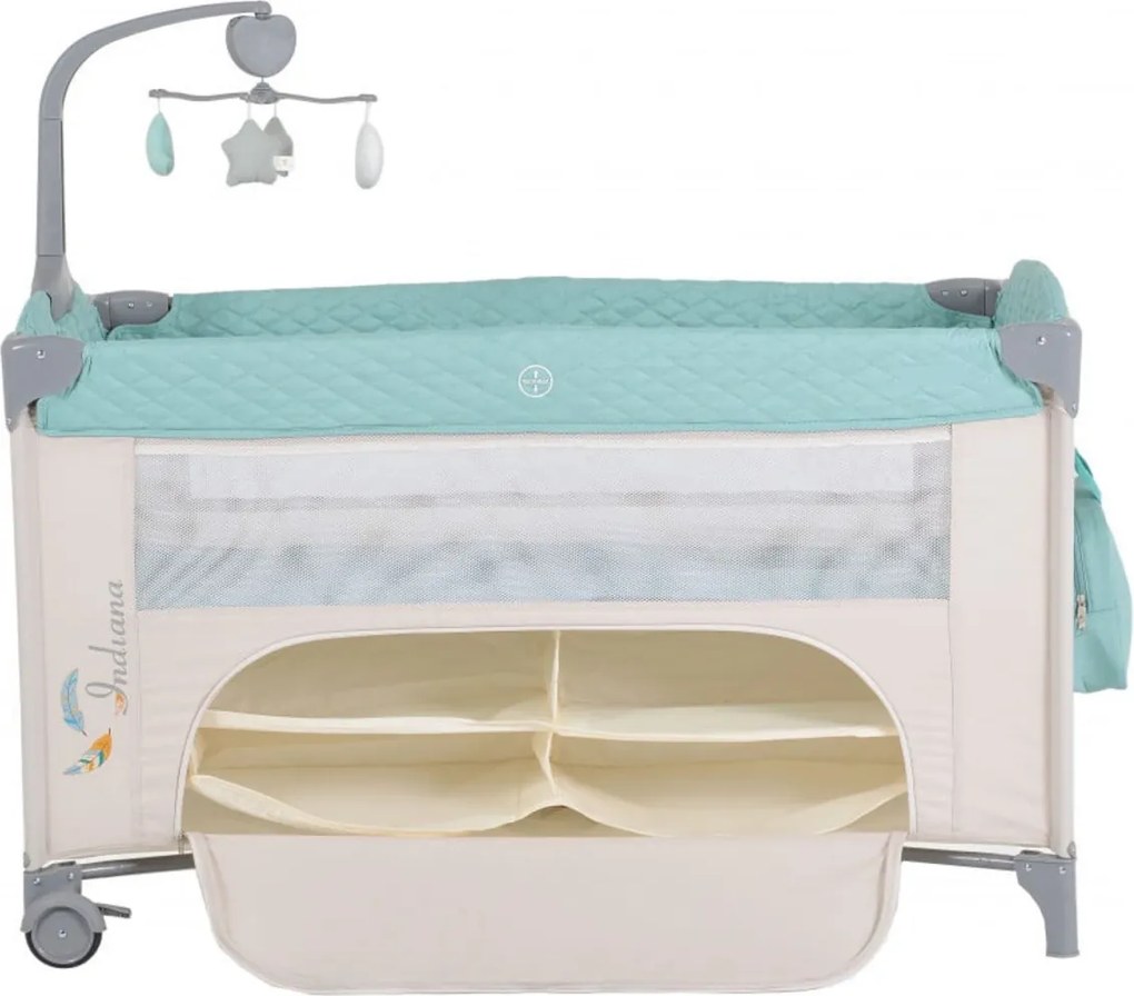 Patut pliant transformabil in tarc copii NOVOKIDS™ Indiana NEST, 62X125 cm, 2 Niveluri, Jucarie Carusel muzical, Fermoar acces lateral, Geanta bebe,