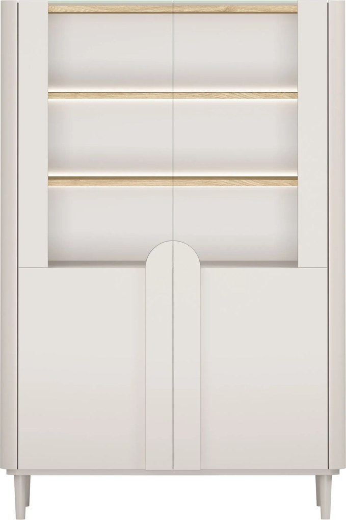 Vitrină cu picioare Amilio 100 cm, două uși - cașmir / stejar uleiat / mânere cașmir