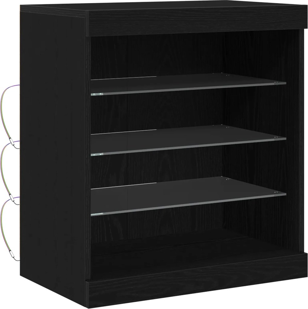 vidaXL Bufet LED Stejar Negru 60,5 x 37 x 67 cm Lemn compozit