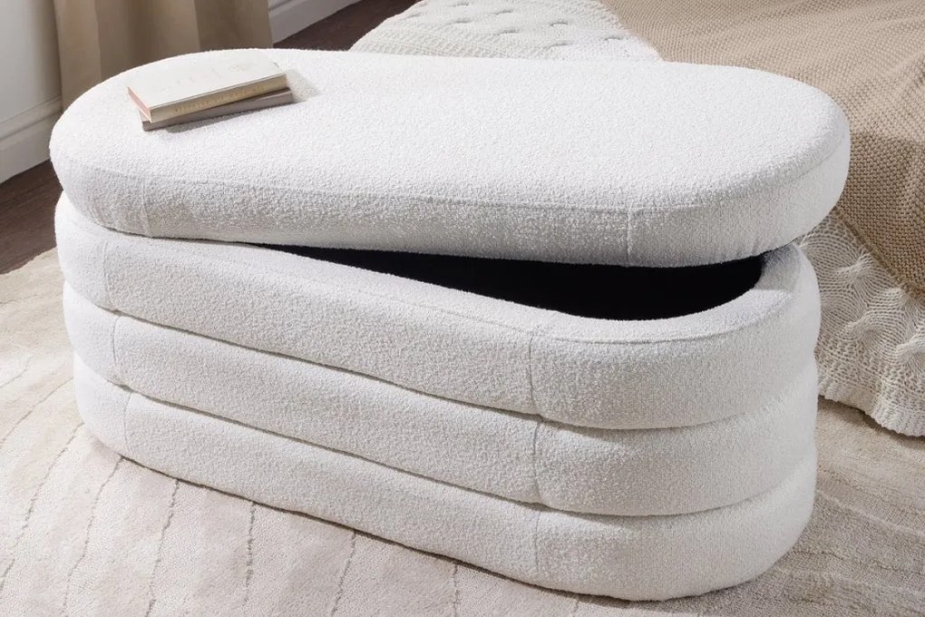 Bancheta cu spatiu de depozitare, Tesatura Boucle, VOQUE 115cm