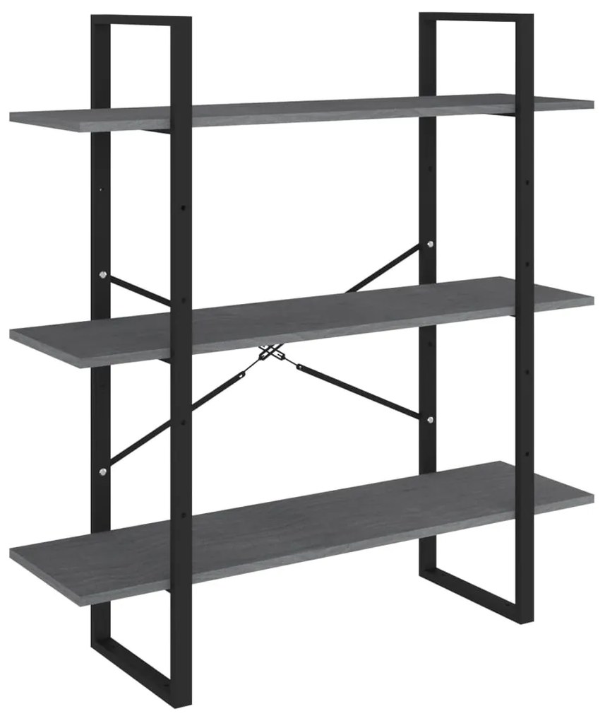 806554 vidaXL Bibliotecă cu 3 rafturi, gri, 100x30x105 cm, lemn masiv de pin