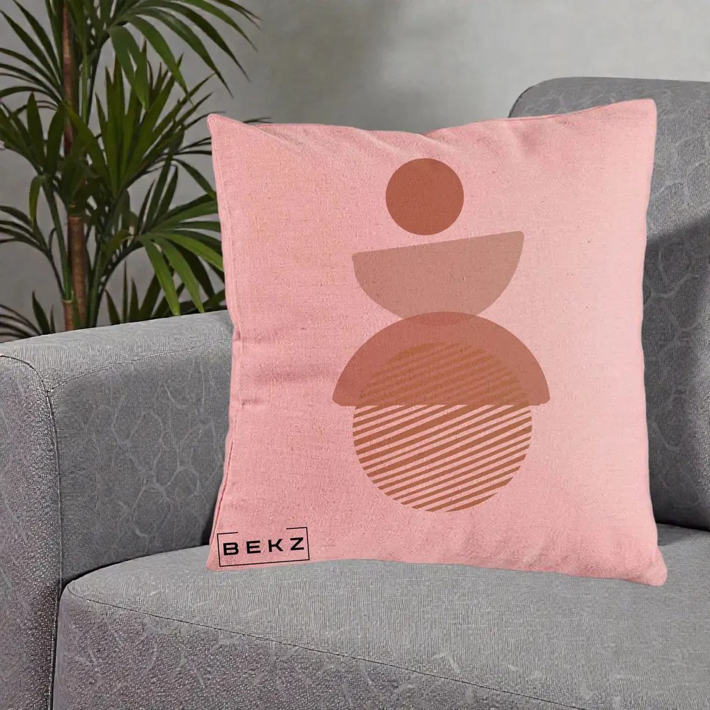 Perna Decorativa Geometric Boho Forme Terracotta, 40x40 cm, Roz, Husa Detasabila, Perna Inclusa, BEKZ®