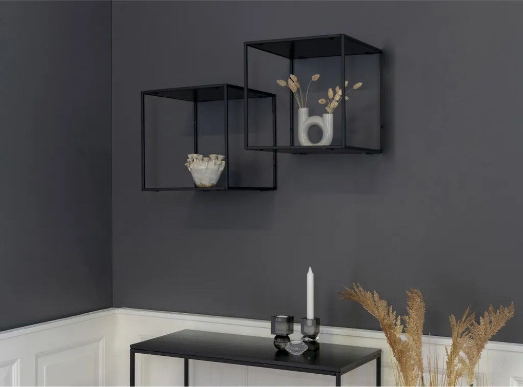 Raft de perete Vita, negru, cadru negru 36x36x36 cm