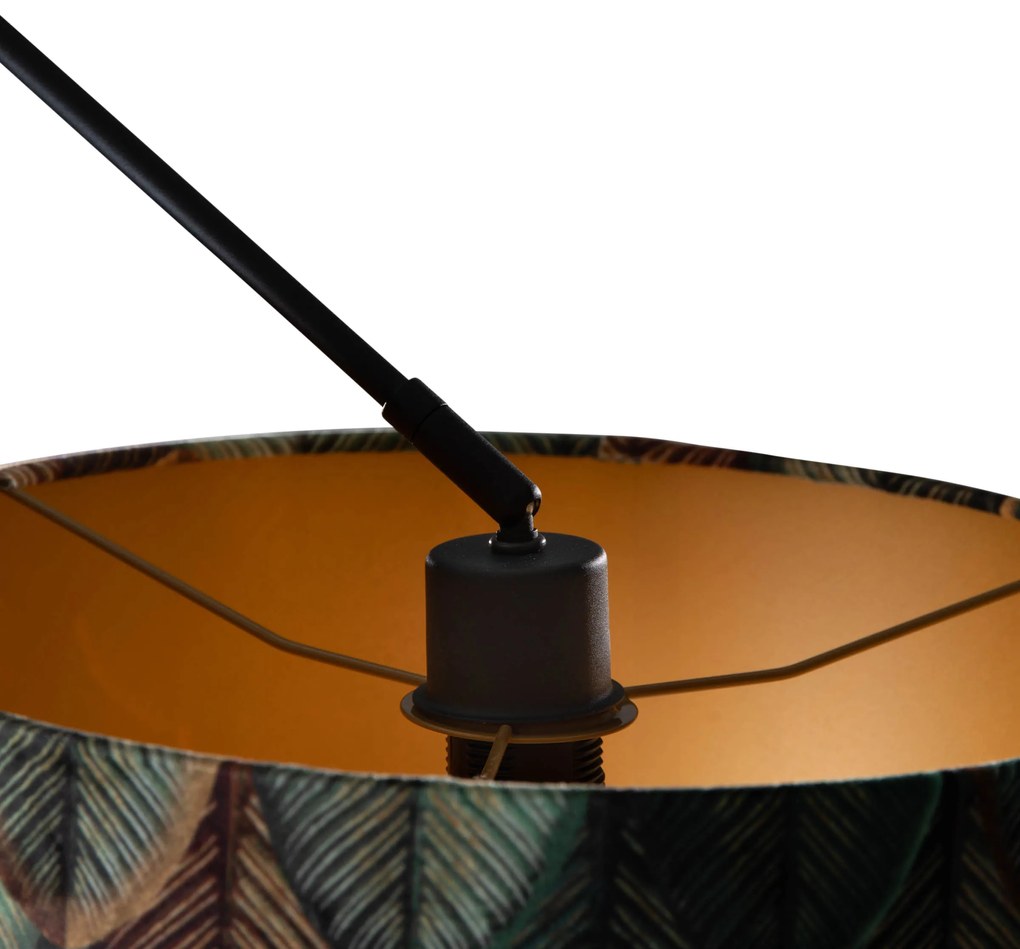 Lampă suspendată neagră cu abajur de catifea cu design de frunze cu interior auriu 40/40/40 - Blitz