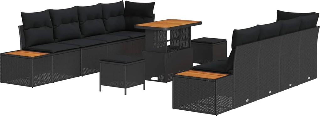 vidaXL Set de canapele pentru grădină 11 pcs Negru Rattan poli