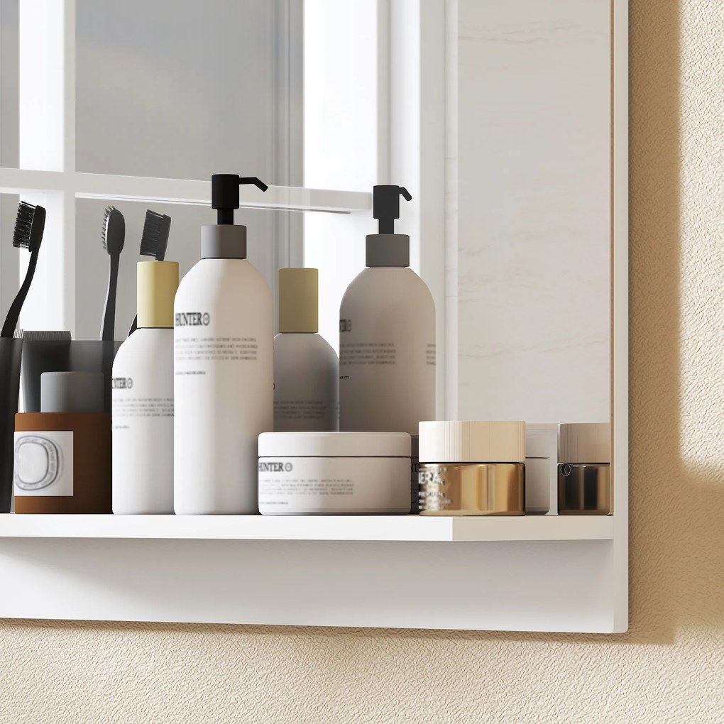 HOMCOM Oglindă de baie 50 x 60 cm, oglindă de perete cu raft, pentru intrare, hol, alb | Aosom Romania