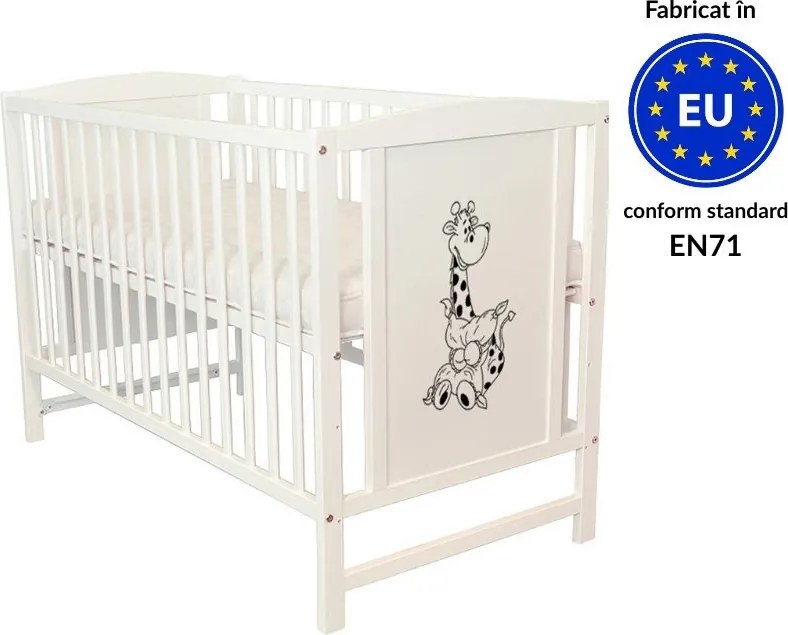 RESIGILAT Patut din lemn masiv 120x60 cm Bria alb, reglabil pe 3 nivele, certificat EN71