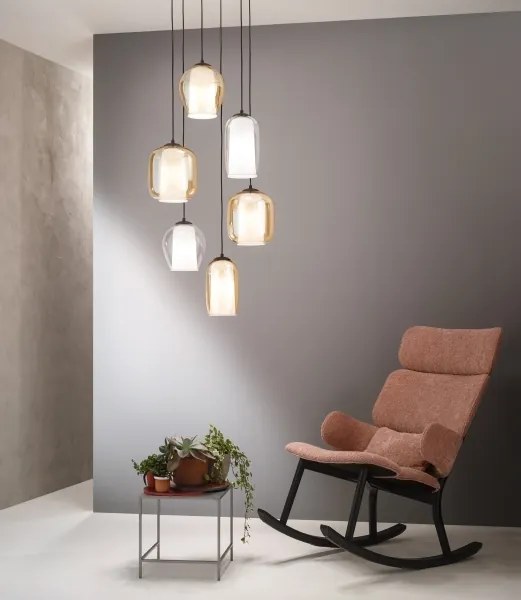 Ondaluce - Pendul pe cablu BONNIE, 1x E27, 15W, 230V, Ø 15,5 cm, negru/bej fumuriu