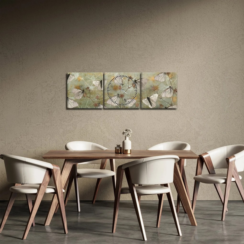 Tablou - Vintege fluturi (cu ceas) (90x30 cm)