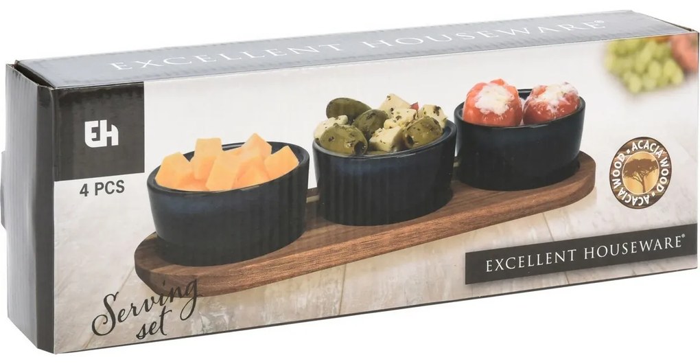 Set de servire EH Torrente, 4 piese, albastru, 29x 10 cm