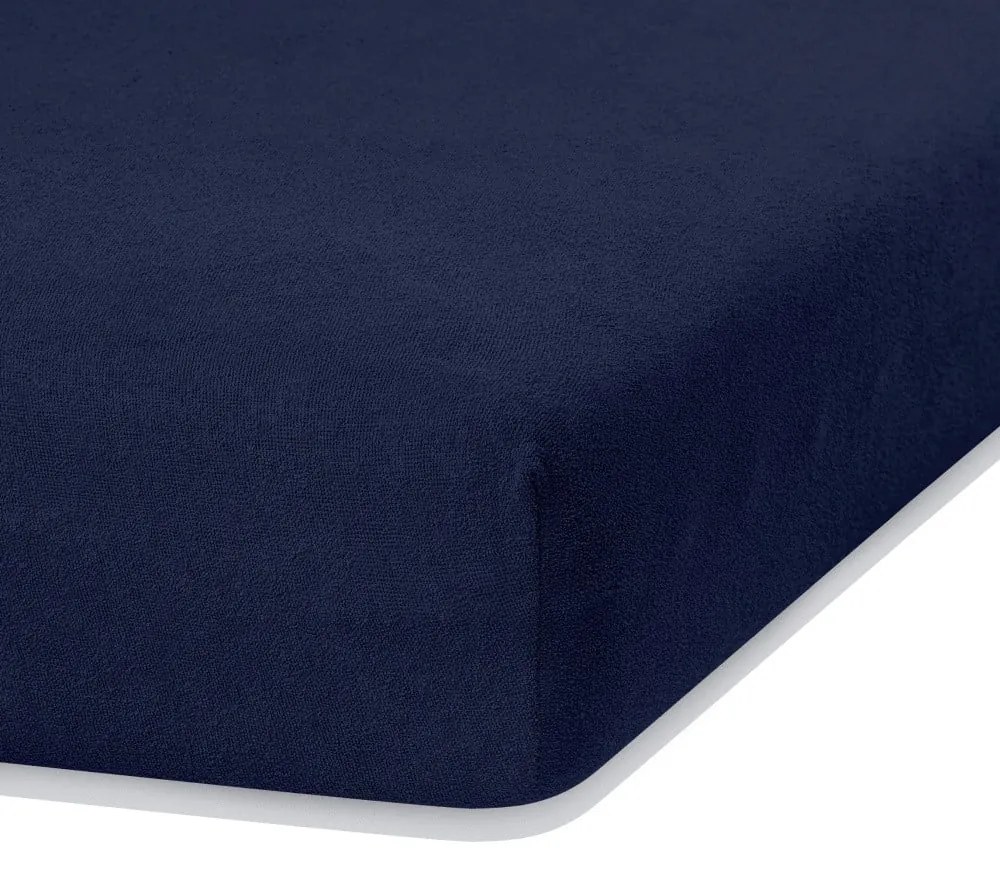 Cearșaf elastic pentru pat dublu AmeliaHome Ruby Siesta, 220-240 x 220 cm, albastru închis