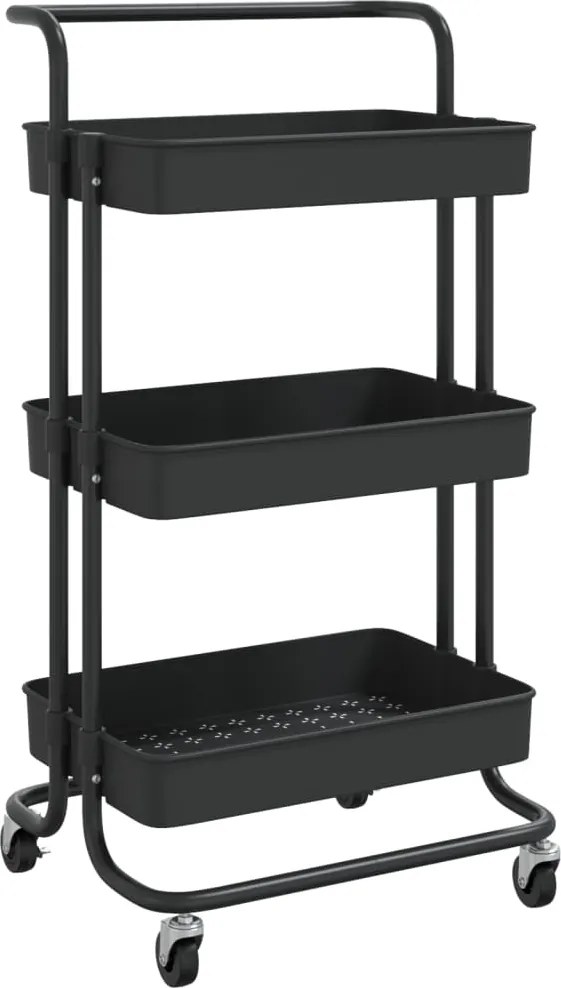 vidaXL Cărucior de bucătărie 3 niveluri negru 42x35x85 cm fier/ABS