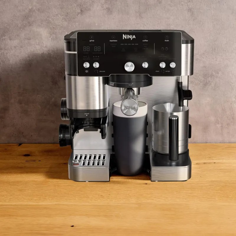 Espressor automat 2in1 Ninja Luxe Café Essential ES501EU, 1650W, 9 bar, 2 L, Barista Assist, Mod apa fierbinte, 4 moduri, 3 setari de temperatura, Inox/Negru.