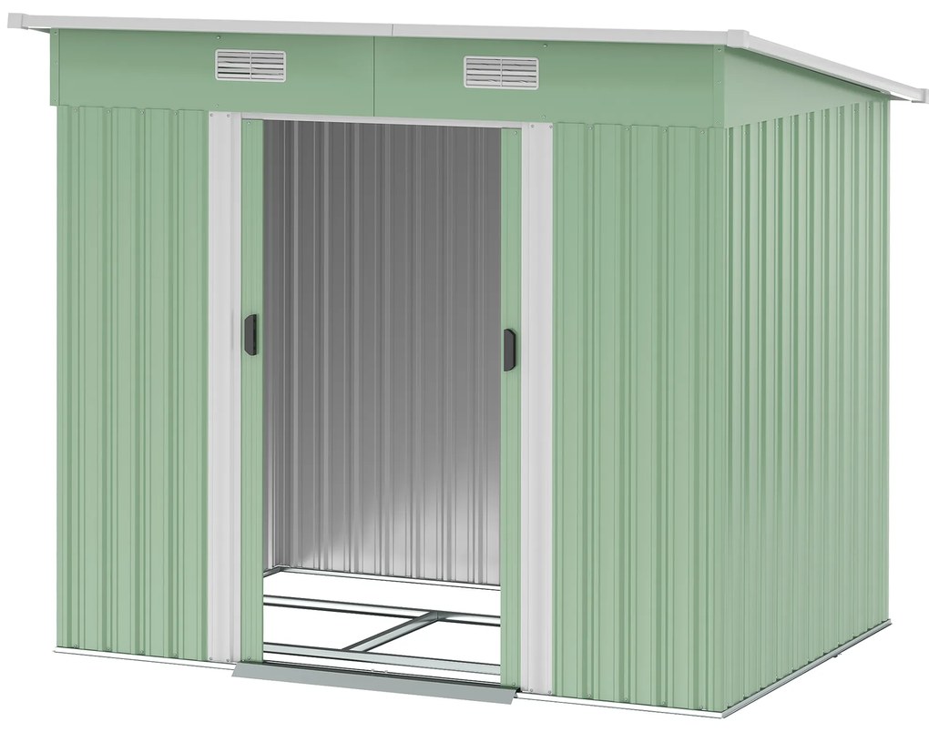 Outsunny Magazie de unelte din metal 2,3 m² 207 x 130 x 182 cm - Magazin pentru unelte cu acoperiș în pantă, fereastră, cadru de sol, verde | Aosom Romania
